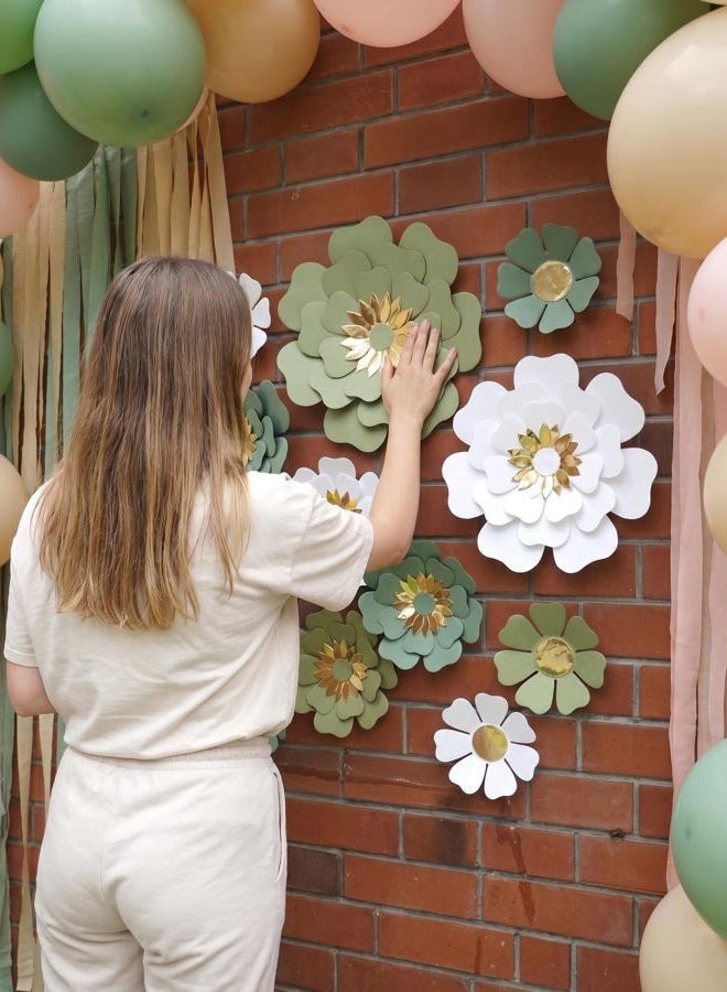 Mybbshower Paper Flower for Birthday Wedding Party Backdrop Nursery Wall Home Decor (10 inch-6 inch) Pack of 12 (Dusty Green White) - Image 4