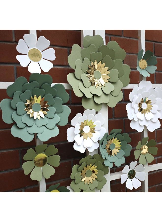 Mybbshower Paper Flower for Birthday Wedding Party Backdrop Nursery Wall Home Decor (10 inch-6 inch) Pack of 12 (Dusty Green White) - Image 3