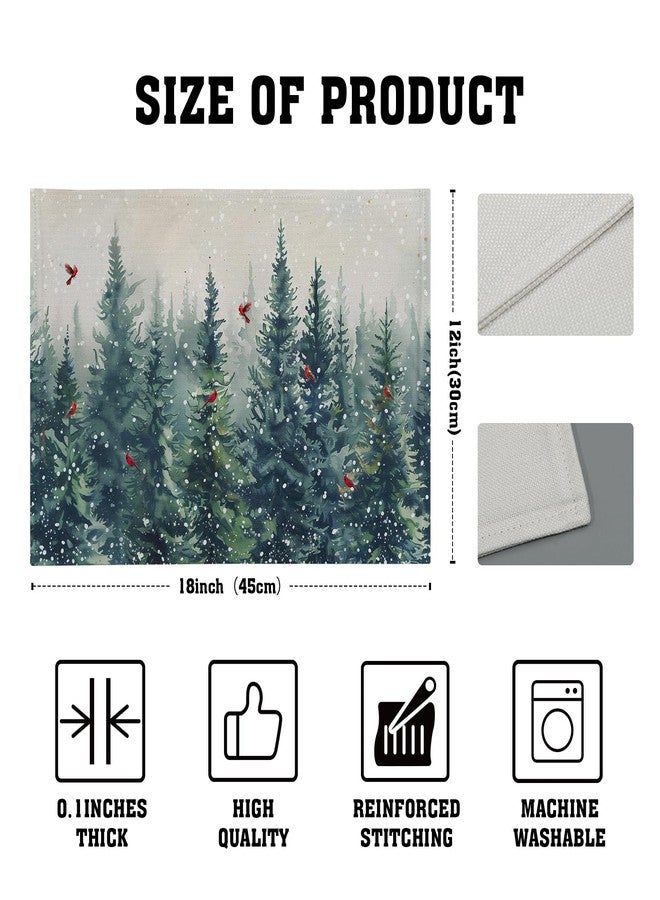 Giwawa Winter Pine Trees Placemats Set of 4 Watercolor Christmas Forest Red Birds Linen Table Mat 12"x18" Xmas Snowy Tree Decorative Seasonal Washable Place Mats for Kitchen Dining Holiday - Image 4