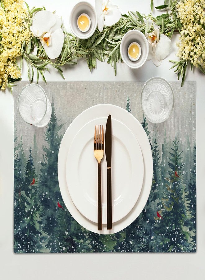 Giwawa Winter Pine Trees Placemats Set of 4 Watercolor Christmas Forest Red Birds Linen Table Mat 12"x18" Xmas Snowy Tree Decorative Seasonal Washable Place Mats for Kitchen Dining Holiday - Image 3