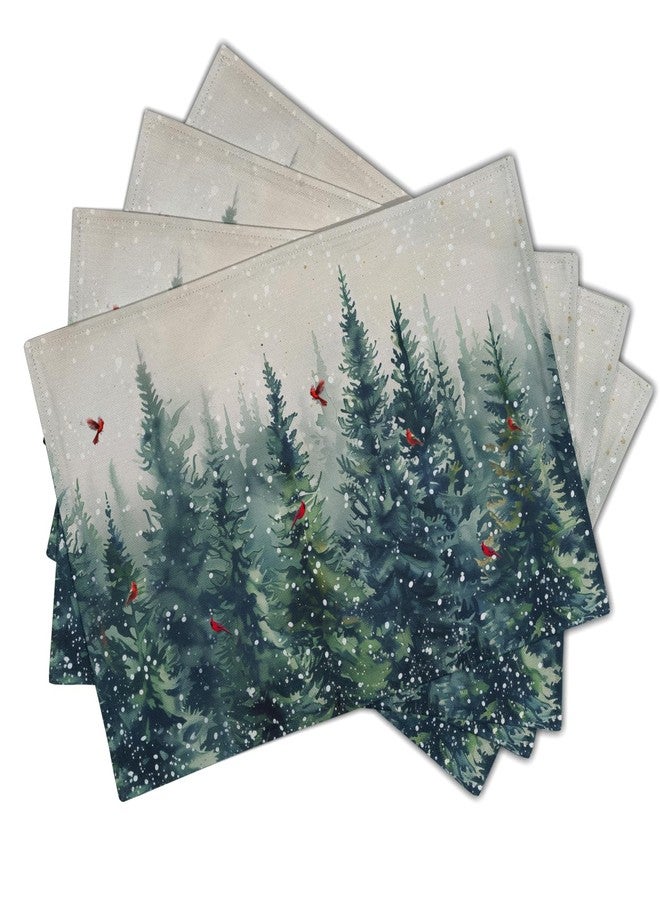 Giwawa Winter Pine Trees Placemats Set of 4 Watercolor Christmas Forest Red Birds Linen Table Mat 12"x18" Xmas Snowy Tree Decorative Seasonal Washable Place Mats for Kitchen Dining Holiday - Image 2