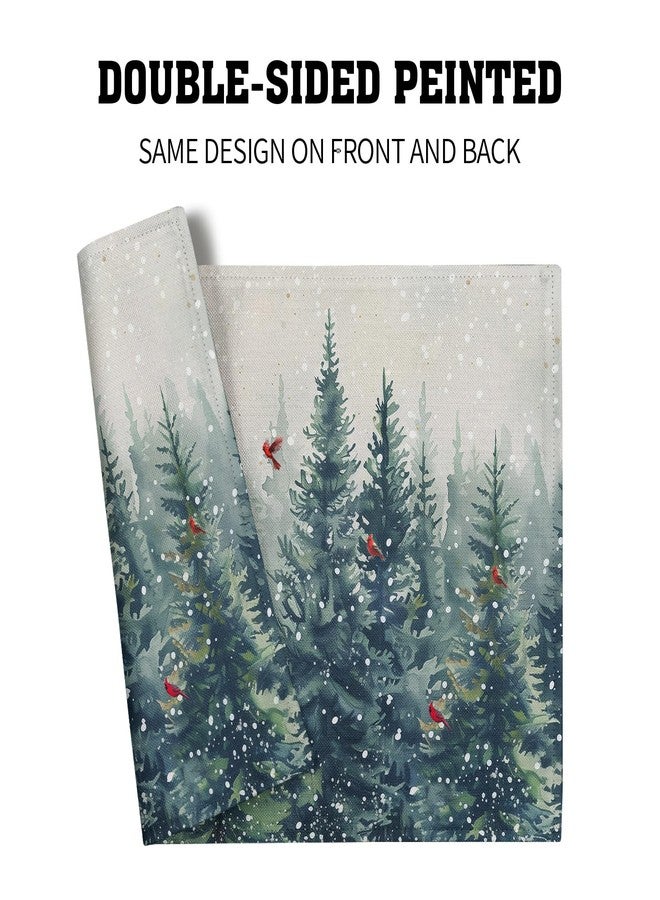 Giwawa Winter Pine Trees Placemats Set of 4 Watercolor Christmas Forest Red Birds Linen Table Mat 12"x18" Xmas Snowy Tree Decorative Seasonal Washable Place Mats for Kitchen Dining Holiday - Image 5