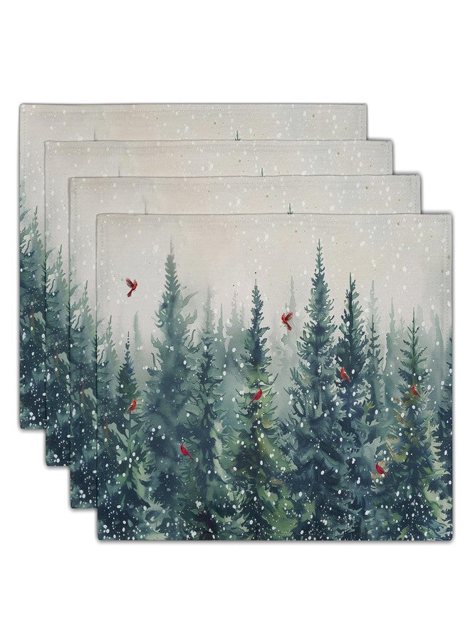 Giwawa Winter Pine Trees Placemats Set of 4 Watercolor Christmas Forest Red Birds Linen Table Mat 12"x18" Xmas Snowy Tree Decorative Seasonal Washable Place Mats for Kitchen Dining Holiday - Image 1