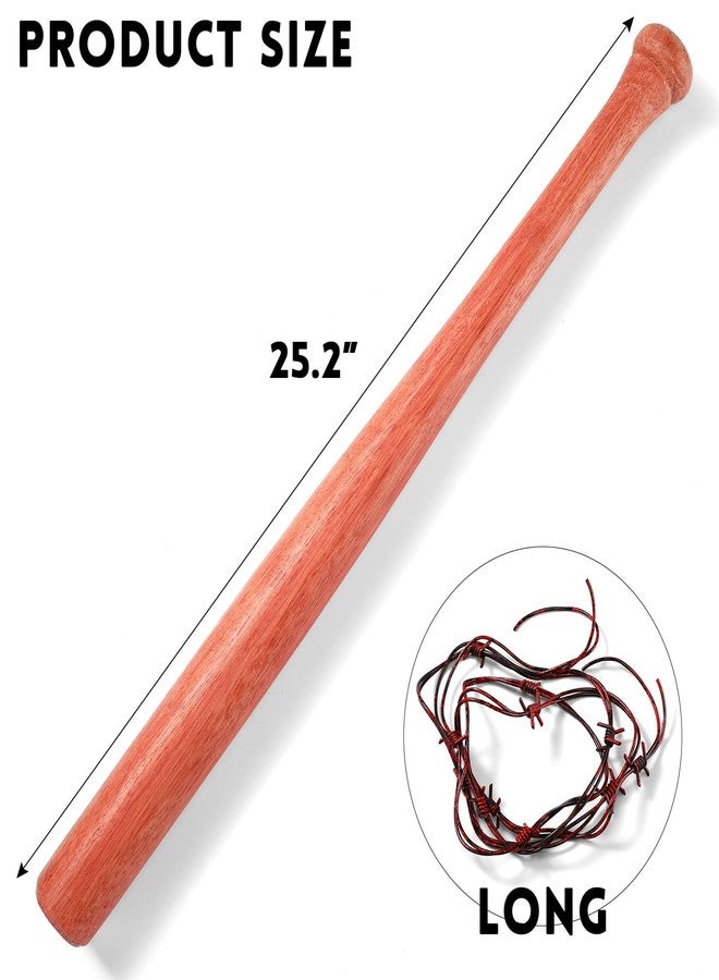 Sratte Halloween Fake Wood Baseball Bat with Barbed Wire 25.2 Inch Wooden Ball Bat Wood Bats Plastic Barb Wires Decoration Prop for Halloween Cosplay Cowboy Party Decoration(Red Wire,2.5 Meter) - Image 2