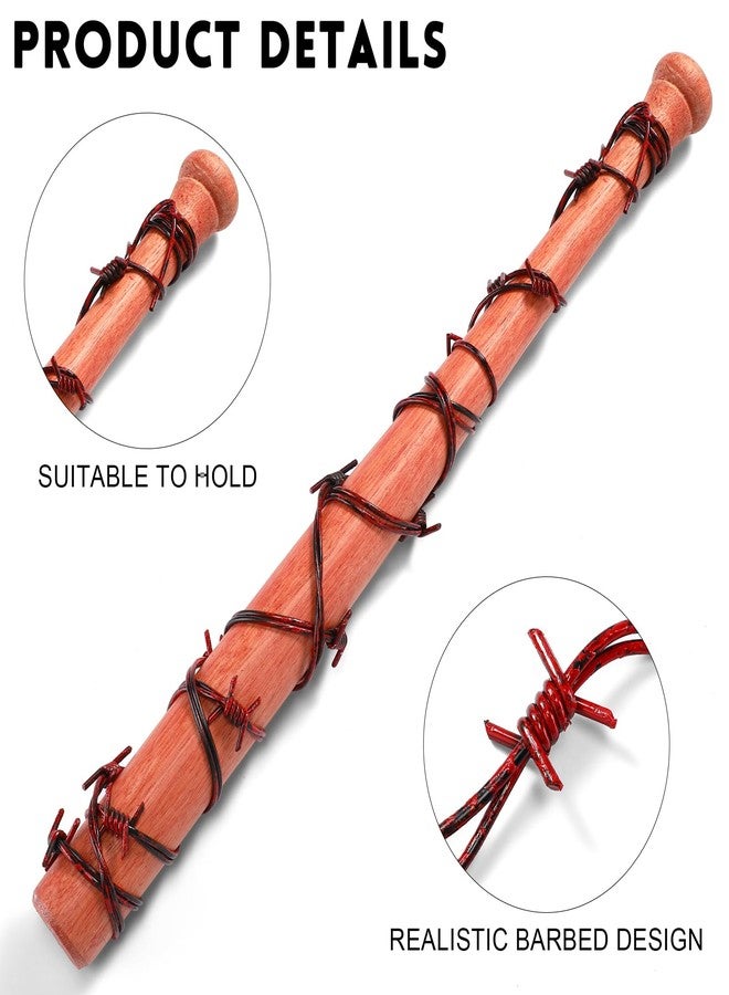 Sratte Halloween Fake Wood Baseball Bat with Barbed Wire 25.2 Inch Wooden Ball Bat Wood Bats Plastic Barb Wires Decoration Prop for Halloween Cosplay Cowboy Party Decoration(Red Wire,2.5 Meter) - Image 3
