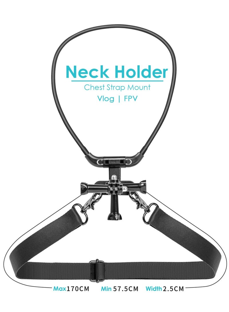 Excefore Action Camera Neck Mount with Chest Strap Holder, Neck Mount Compatible with GoPro, Hand Free Vlog Neck Lanyard with Body Strap for Action Camera, for DJI OSMO Pocket 1/2 OSMO Action 3 Insta360 - Image 2