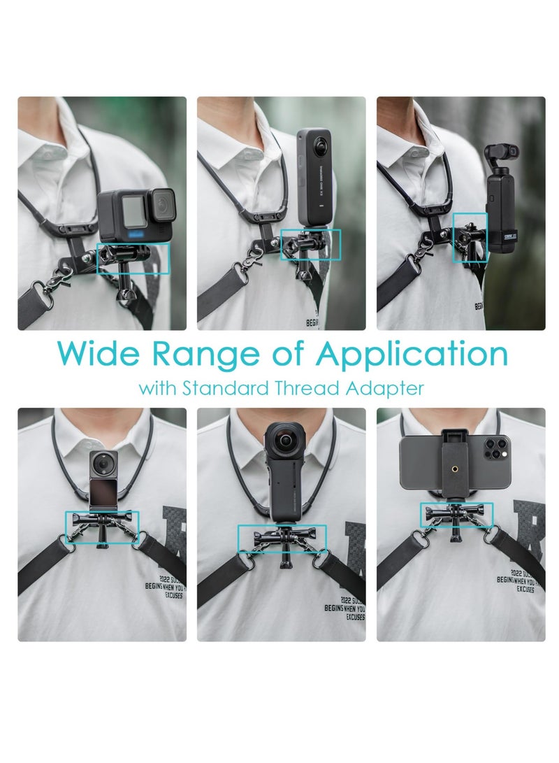 Excefore Action Camera Neck Mount with Chest Strap Holder, Neck Mount Compatible with GoPro, Hand Free Vlog Neck Lanyard with Body Strap for Action Camera, for DJI OSMO Pocket 1/2 OSMO Action 3 Insta360 - Image 3