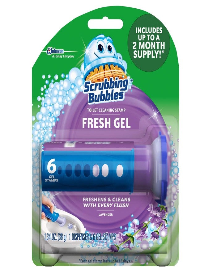 SC Johnson Scrubbing Bubbles (Pack of 2) Toilet Cleaning Gel 1 Dispenser 6 Gel Stamps Lavender Meadow 1.34 OZ - Image 1