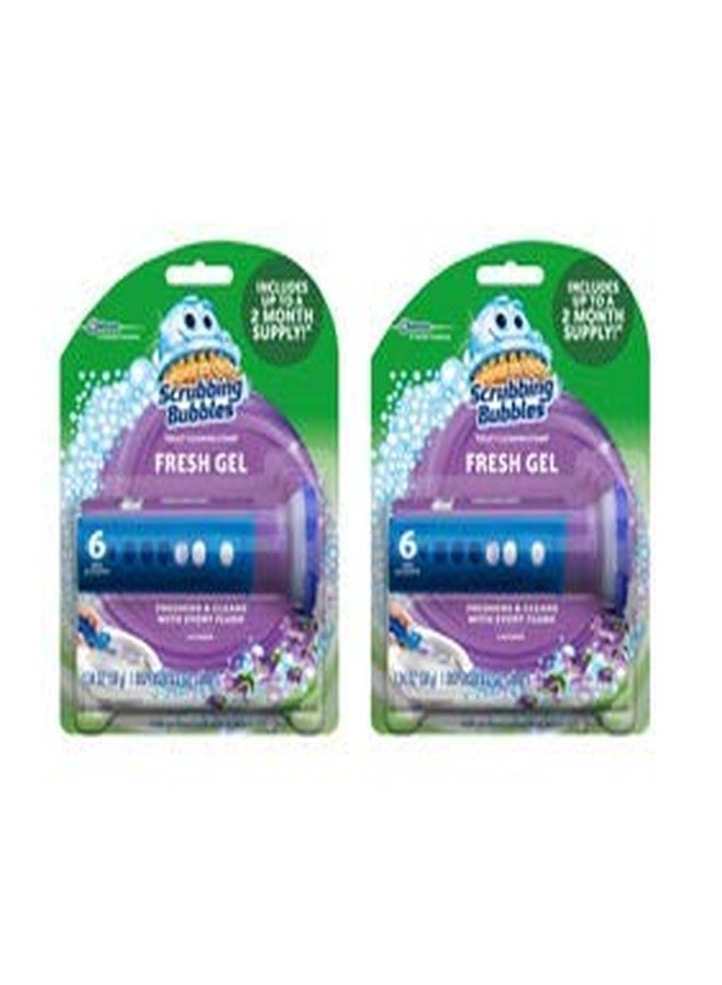 SC Johnson Scrubbing Bubbles (Pack of 2) Toilet Cleaning Gel 1 Dispenser 6 Gel Stamps Lavender Meadow 1.34 OZ - Image 2