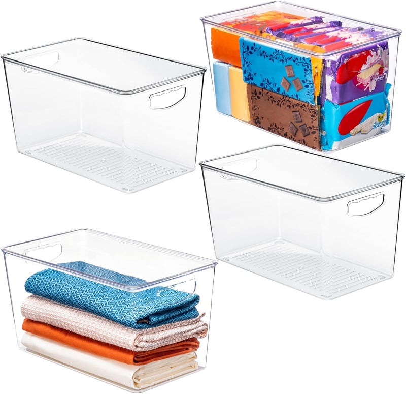 theaoo Clear Storage Bins with Lids Stackable - XLarge Plastic Containers for Pantry Organization and Storage - Perfect for kitchen,Fridge,Laundry Room,Bathroom,Garage,Closet,Cabinet Organizer -4 Pack - Image 1