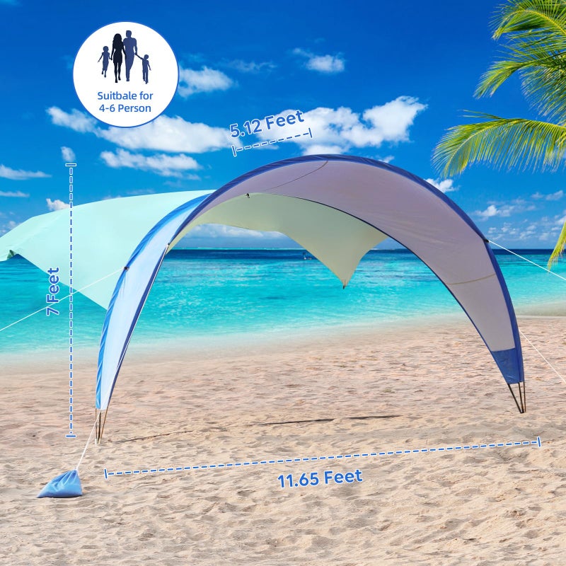 TOBTOS خيمة شاطئ TOBTOS مع حماية UPF50+، 11.5' × 10.5' مظلة شاطئية تتسع لـ 4-6 أشخاص، ظل شمس للتخييم في الهواء الطلق مع 6 أكياس رمل للشاطئ، الفناء الخلفي، النزهات - Image 3