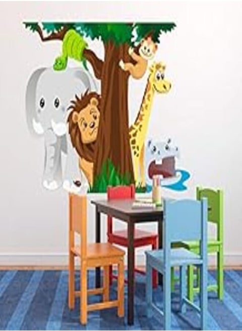 Decorative kids room sticker - Animals in the jungles playing with cache cache (60x80cm)