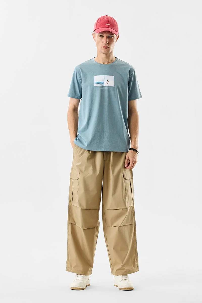 سنيتش Blue Graphic Half Sleeve Slim Fit T-Shirt