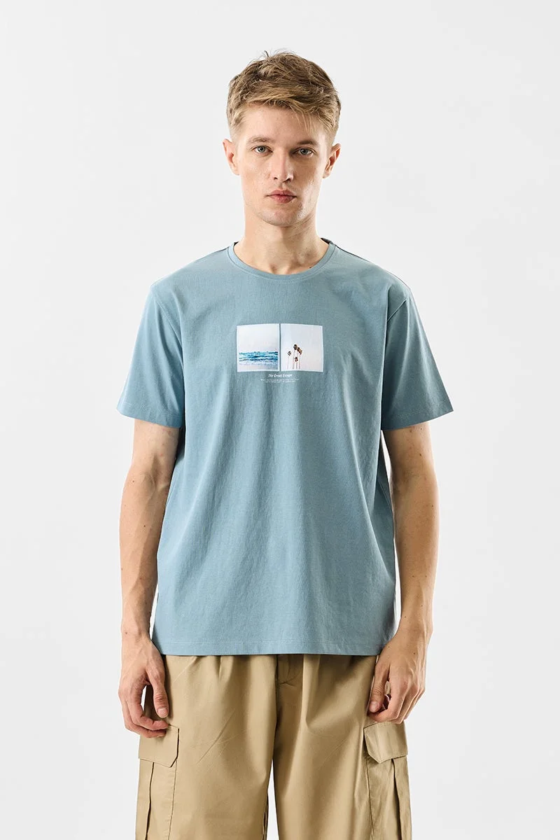 سنيتش Blue Graphic Half Sleeve Slim Fit T-Shirt