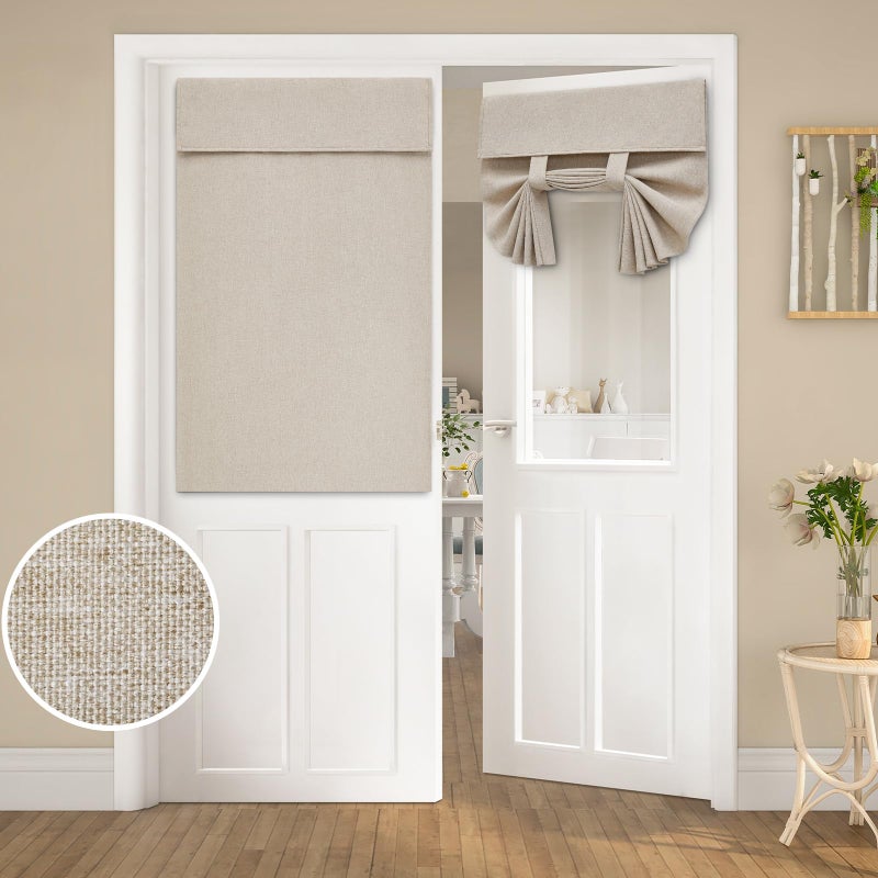 HOMEIDEAS Natural Blackout Linen French Door Curtains, Privacy Door Window Curtains, Modern Farmhouse Window Covering for Bedroom Decor, W26 x L40 Inch, 1 Panel - Image 1