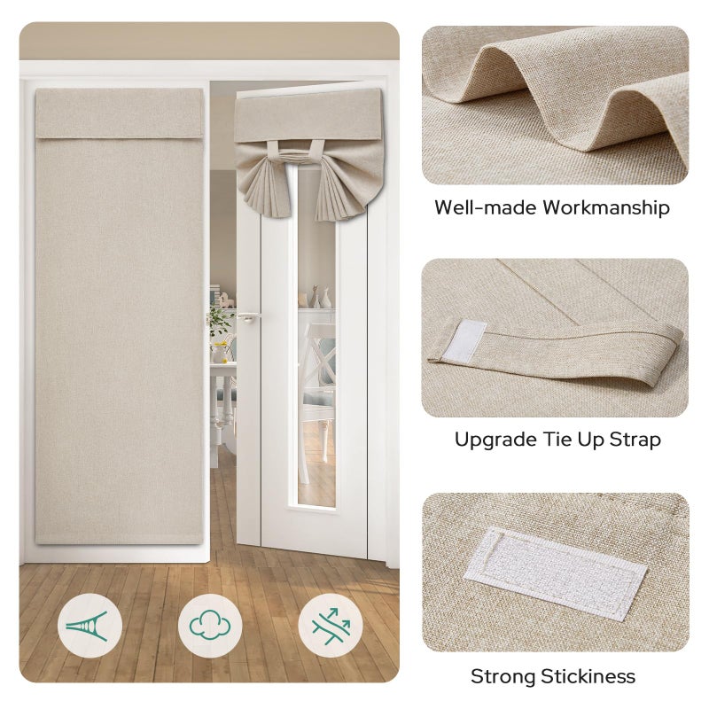 HOMEIDEAS Natural Blackout Linen French Door Curtains, Privacy Door Window Curtains, Modern Farmhouse Window Covering for Bedroom Decor, W26 x L40 Inch, 1 Panel - Image 5