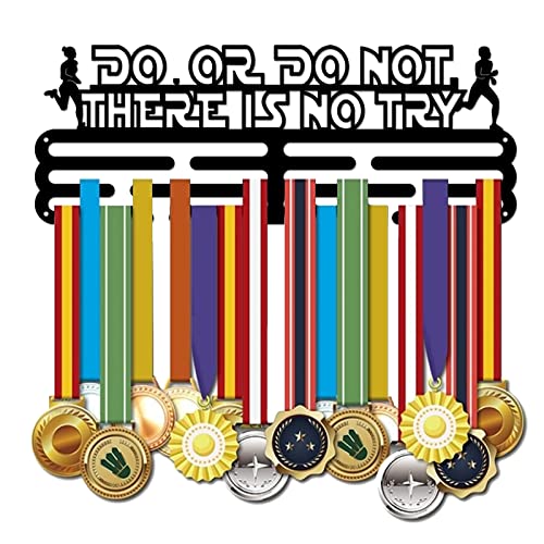 SUPERDANT Running Medal Hangers Inspirational Running Medals Display Holder There is No Try Black Iron Marathon Medal Holder Display Rack for Competition Medals Rack Wall Hanging 1575x6in - Image 1
