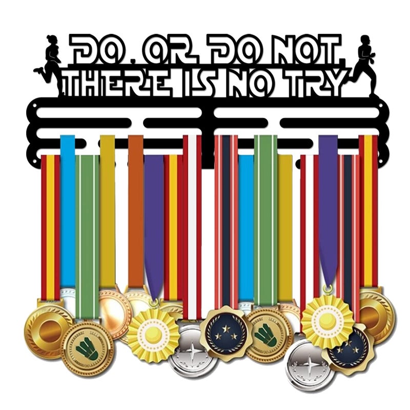SUPERDANT Running Medal Hangers Inspirational Running Medals Display Holder There is No Try Black Iron Marathon Medal Holder Display Rack for Competition Medals Rack Wall Hanging 1575x6in - Image 2