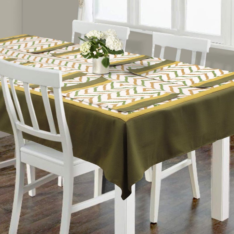 Dekor World Cotton Printed Black Double Ikat Collection Square Table Cover with 4 Place Mat (Pack of 5) 150x150 cm / 60x60 Inches for 4 Seater Dining Table - Image 5