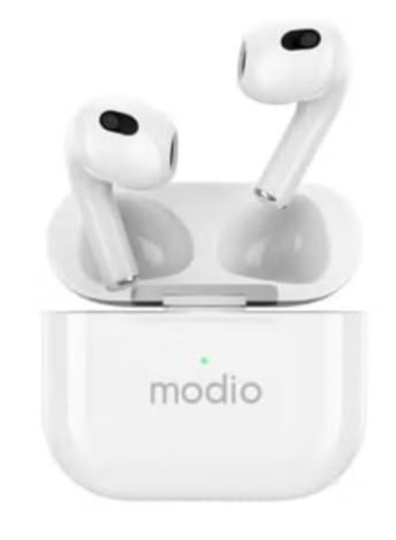 modio ME17 Wireless Bluetooth Earbud Pro – Lightweight Single Earbud with Bluetooth 5.3, Built-In Mic, Noise Isolation, Long Battery Life & USB Charging Case – Hands-Free Headset for Android, iPhone & Tablets – Compact White Design for Calls, Music & Daily Use - Image 1