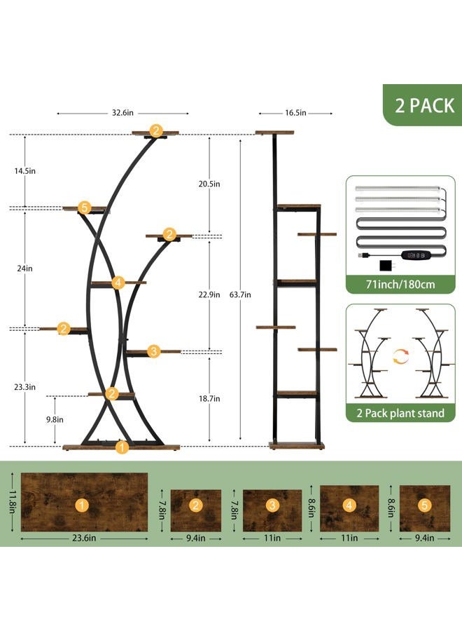 BACEKOLL Plant Stand Indoor with Grow Lights: 64" 2 Pack Large Plant Stands, 8 Tiered Curved Plant Shelf for Indoor Plants Multiple, Tall Lighted Corner Display Shelves, Flower Holder for Living Room, Patio - Image 2