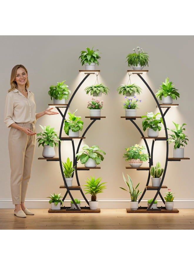 BACEKOLL Plant Stand Indoor with Grow Lights: 64" 2 Pack Large Plant Stands, 8 Tiered Curved Plant Shelf for Indoor Plants Multiple, Tall Lighted Corner Display Shelves, Flower Holder for Living Room, Patio - Image 3