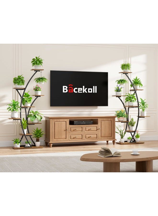 BACEKOLL Plant Stand Indoor with Grow Lights: 64" 2 Pack Large Plant Stands, 8 Tiered Curved Plant Shelf for Indoor Plants Multiple, Tall Lighted Corner Display Shelves, Flower Holder for Living Room, Patio - Image 5