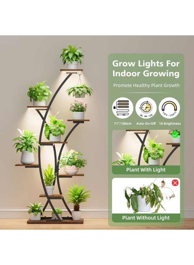 BACEKOLL Plant Stand Indoor with Grow Lights: 64" 2 Pack Large Plant Stands, 8 Tiered Curved Plant Shelf for Indoor Plants Multiple, Tall Lighted Corner Display Shelves, Flower Holder for Living Room, Patio - Image 4