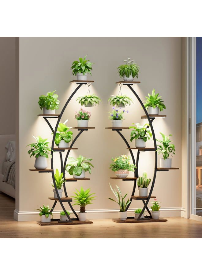 BACEKOLL Plant Stand Indoor with Grow Lights: 64" 2 Pack Large Plant Stands, 8 Tiered Curved Plant Shelf for Indoor Plants Multiple, Tall Lighted Corner Display Shelves, Flower Holder for Living Room, Patio - Image 1