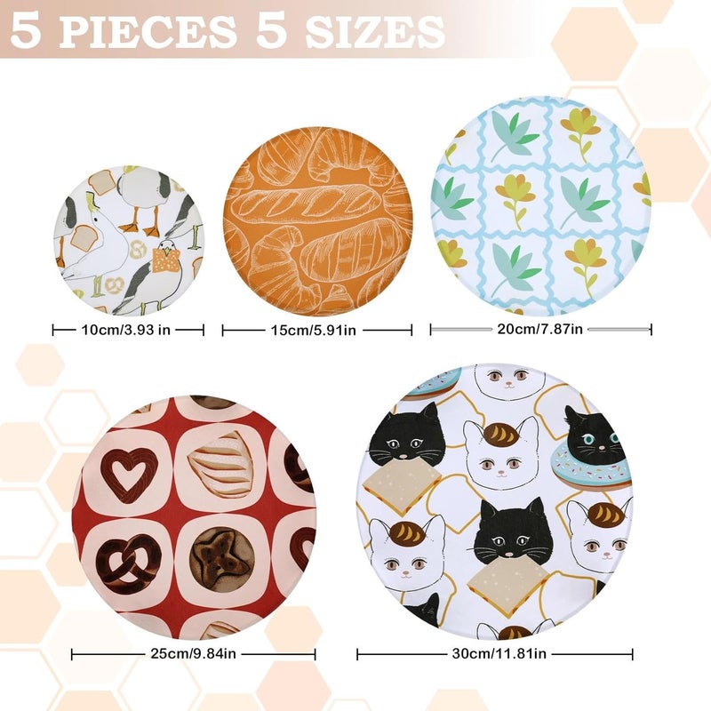 Revahope 5-Size Reusable Beeswax Bowl Covers for Bread Proofing, Cotton Cloth Flexible Beeswax Wraps for Food Storage(Toast Cat) - Image 2