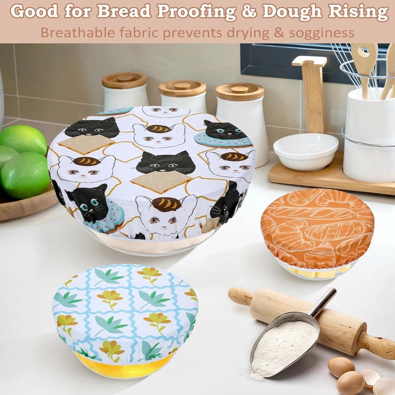 Revahope 5-Size Reusable Beeswax Bowl Covers for Bread Proofing, Cotton Cloth Flexible Beeswax Wraps for Food Storage(Toast Cat) - Image 4