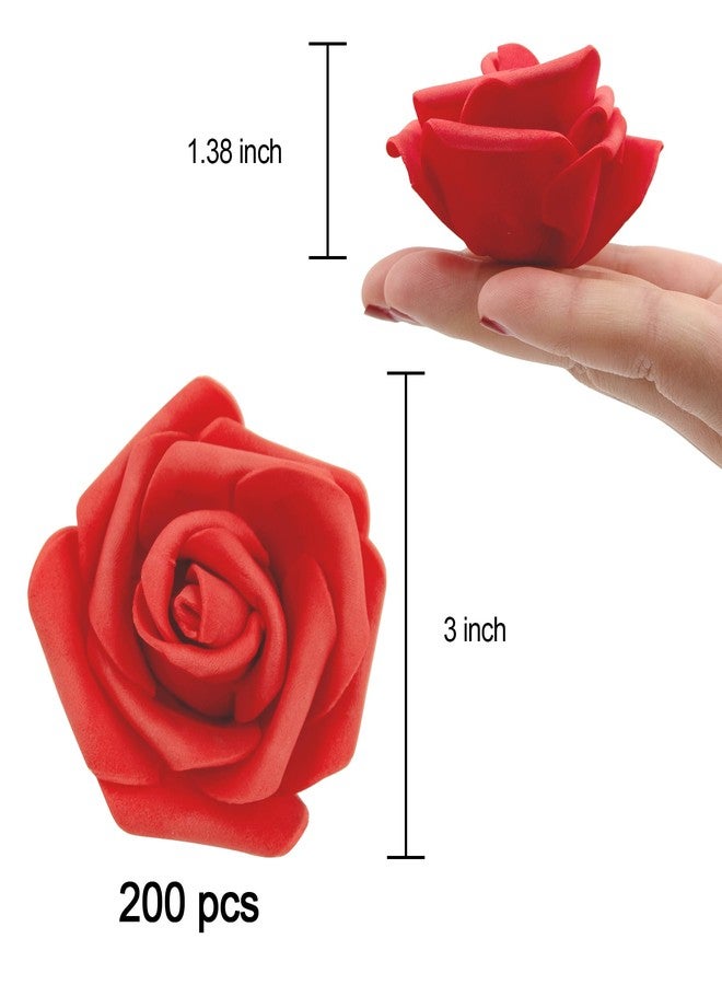 AUSTOR 200 Pcs Foam Rose Heads Artificial Flowers Bulk Foam Roses Red Artificial Roses Heads 3 inch Fake Rose Heads for Decoration Wedding Party Home DIY - Image 3