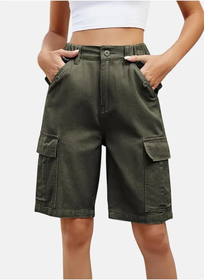 يونيكي Green Solid Cargo Shorts