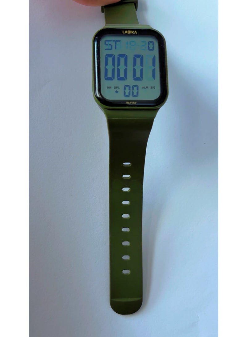 LASIKA W-F157 Digital Sports Watch for Men & Women – Army Green Resin Strap, Large Screen, 3Bar Water Resistant, Brand New Look (Pre-Owned) - Image 3