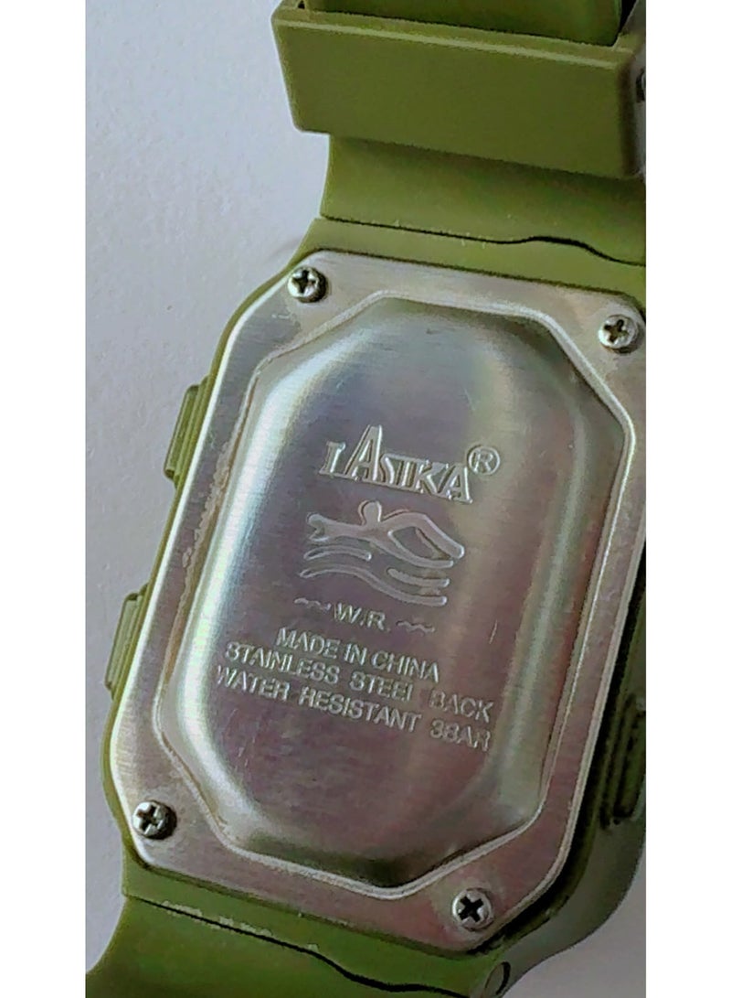 LASIKA W-F157 Digital Sports Watch for Men & Women – Army Green Resin Strap, Large Screen, 3Bar Water Resistant, Brand New Look (Pre-Owned) - Image 2
