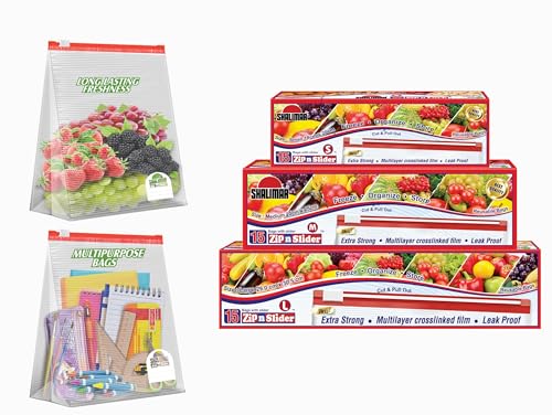 Shalimar Zip Lock Slider Bag Combo Pack – Reusable & Reclosable – 45 Bags (Small + Medium + Large) – Zip Lock/Vegetable/Fridge/Multi-Purpose Storage Bags with Slider Lock - Image 1