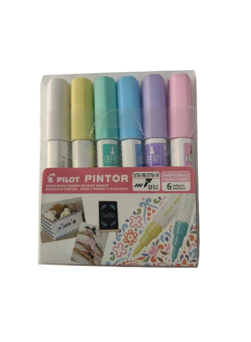 PILOT مجموعة أقلام الطلاء المائية من بايلوت بينتور باستيل 6 قطع، رأس دقيق 0.7 مم - Image 1