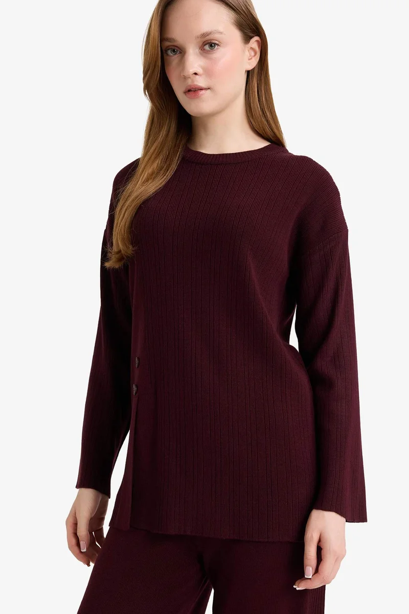 ديفاكتو Loose Fit Crew Neck Knit Pullover Tunic