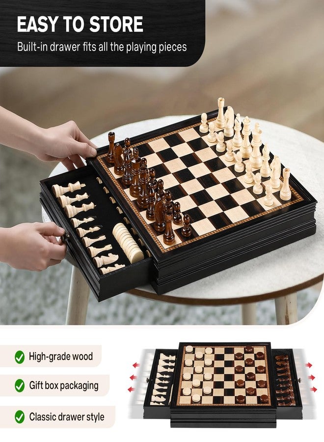 Peradix Magnetic Chess Checkers Board Sets with 2 Built-in Storage Drawers,15" Classic 2 in 1 Wooden Games with 2 Extra Queens for Kids and Adults,Travel Portable Chess Game Set - Image 3