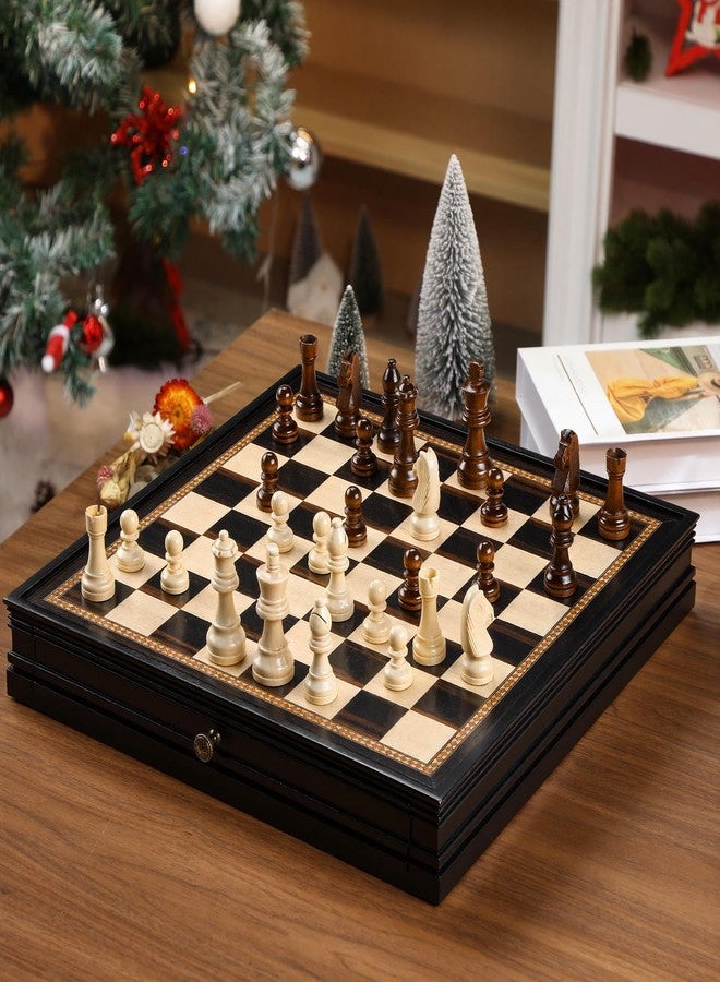 Peradix Magnetic Chess Checkers Board Sets with 2 Built-in Storage Drawers,15" Classic 2 in 1 Wooden Games with 2 Extra Queens for Kids and Adults,Travel Portable Chess Game Set - Image 2