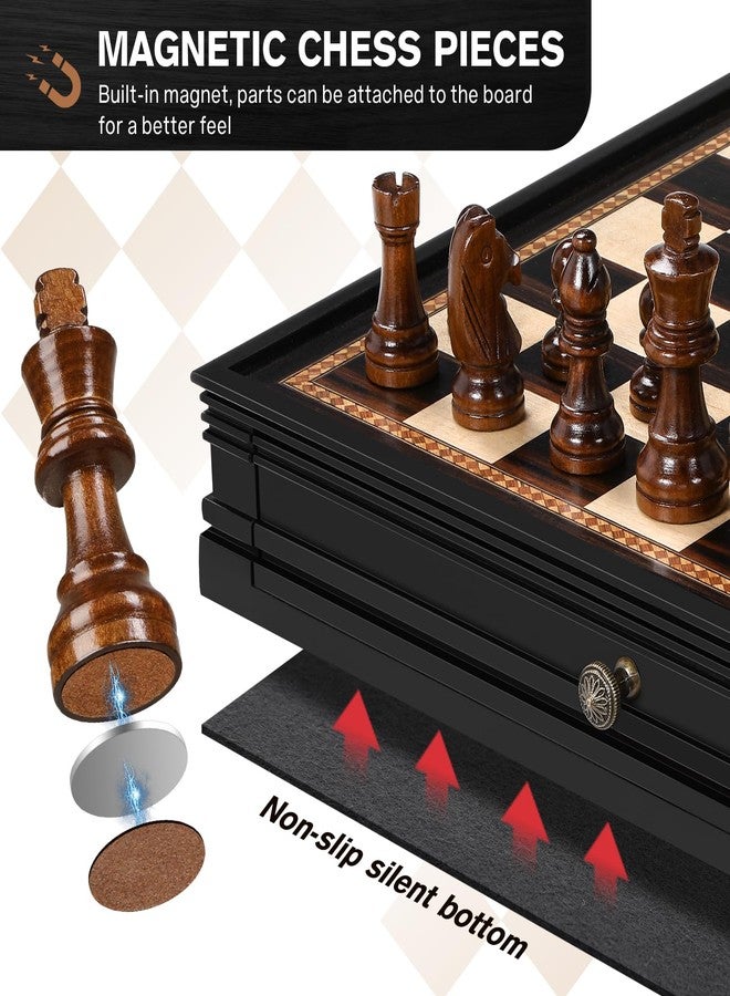 Peradix Magnetic Chess Checkers Board Sets with 2 Built-in Storage Drawers,15" Classic 2 in 1 Wooden Games with 2 Extra Queens for Kids and Adults,Travel Portable Chess Game Set - Image 4