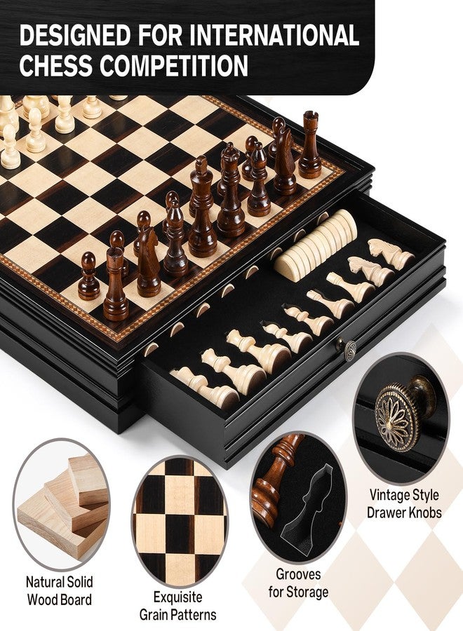 Peradix Magnetic Chess Checkers Board Sets with 2 Built-in Storage Drawers,15" Classic 2 in 1 Wooden Games with 2 Extra Queens for Kids and Adults,Travel Portable Chess Game Set - Image 5