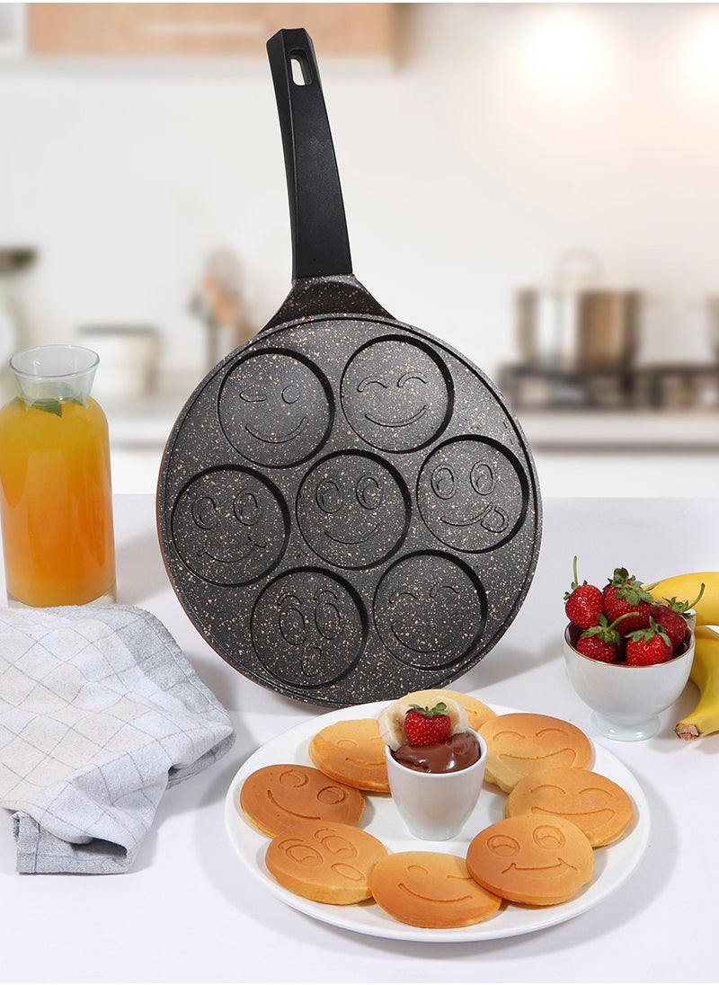 Serenk Nonstick Mini Pancakes Maker, 26cm Nonstick Bakeware, 7 Emoji Faces, Die-Cast Aluminum Granite Coated Pancake Pan, Pancake Molds for Kids – Fun Cooking Series  - Image 1