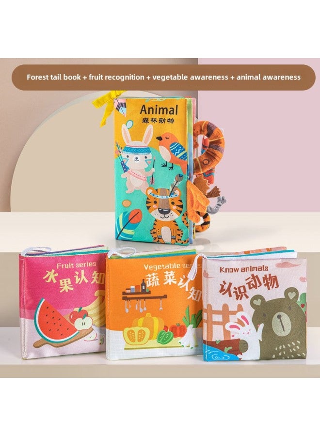Baby Cloth Book Early Education Baby Tear Can Bite Toys Stereo Audio 0-1 Years Old Cognition 3-6 Months-Colour:Forest Tail + Cognitive Cloth Book 3 Books 1  - Image 1