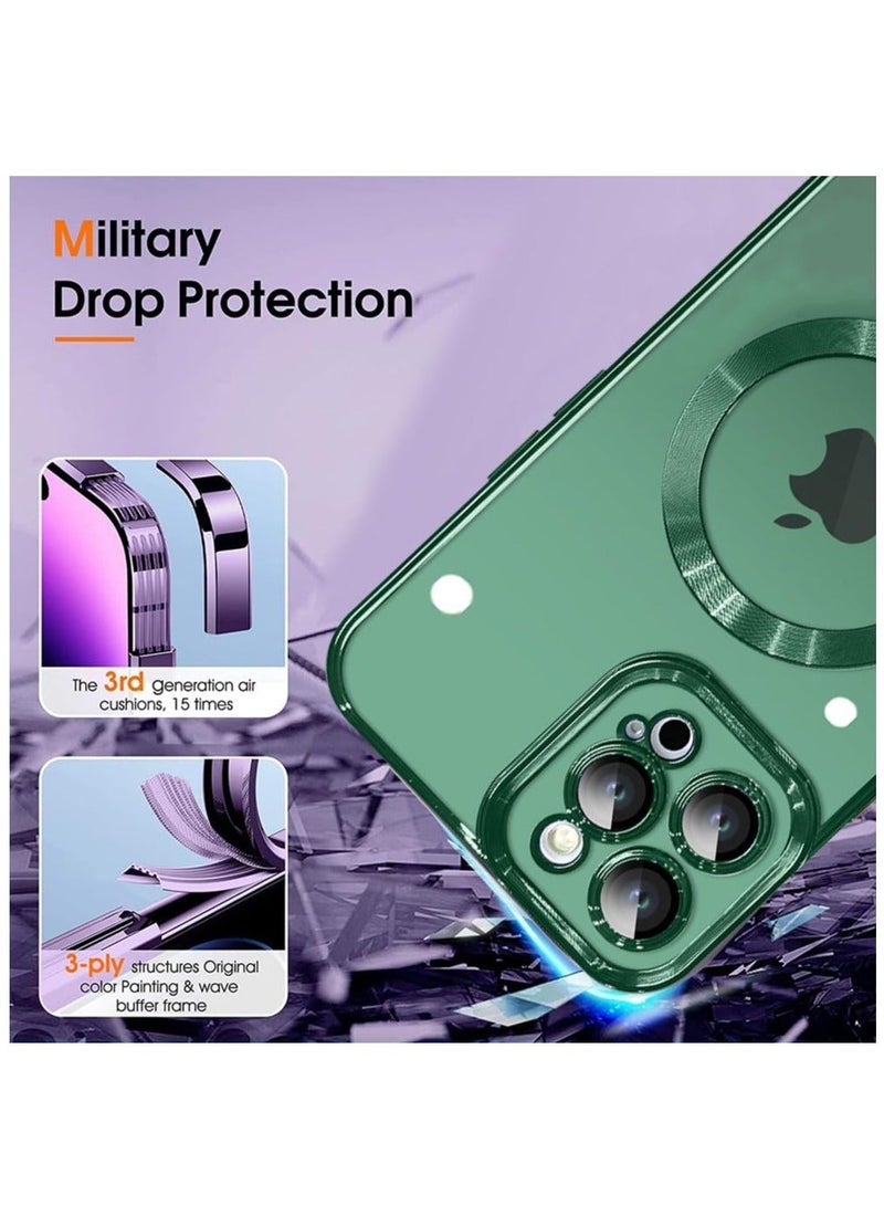 MUNTAQI Magnetic Case for iPhone 15 Pro Max Case [Compatible with MagSafe] Full Camera Protection Clear Plating Luxury Cover for Women Men Soft TPU Bumper Drop Protective Phone Case (6.7"),Green - Image 5