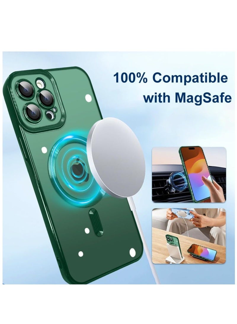 MUNTAQI Magnetic Case for iPhone 15 Pro Max Case [Compatible with MagSafe] Full Camera Protection Clear Plating Luxury Cover for Women Men Soft TPU Bumper Drop Protective Phone Case (6.7"),Green - Image 4