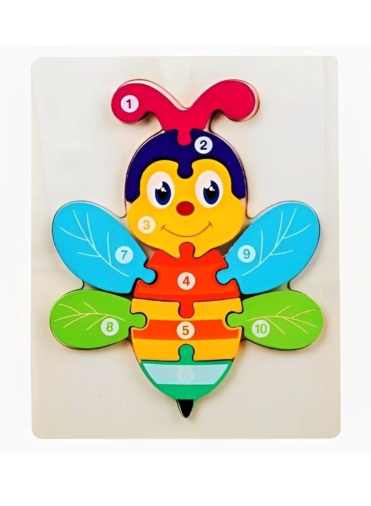 ألغاز خشبية ثلاثية الأبعاد مصممة بأشكال حيوانات ملونة للأطفال، أدوات دعم التعليم المبكر للآباء والمعلمين، ألوان وأنماط جذابة، صممت لتنمية المهارات الحركية من مونتيسوري، هدايا رائعة  (شكل نحلة) - Image 1