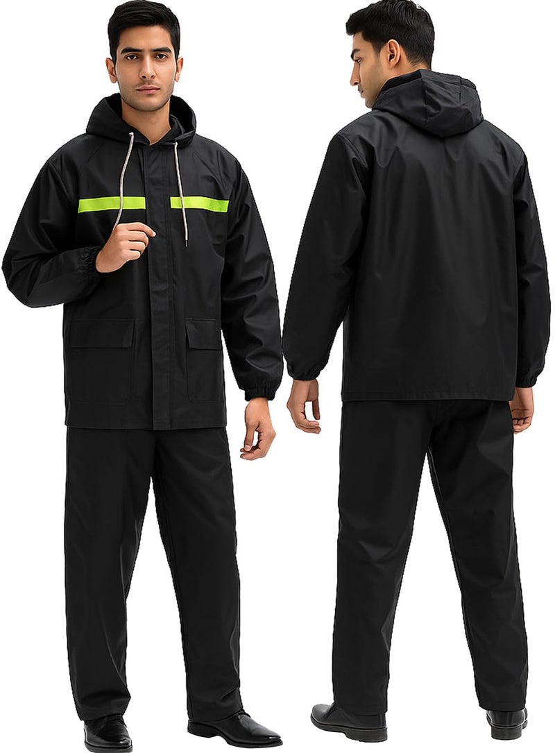 Hacer Raincoat with Reflective Strip Hooded and Adjustable Waterproof Poncho Rainwear Reversible Polyester Reusable Rainsuit for Sports Bikers Riding Camping Men & Women (XXL) - Image 1