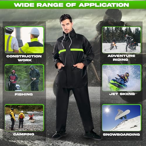 Hacer Raincoat with Reflective Strip Hooded and Adjustable Waterproof Poncho Rainwear Reversible Polyester Reusable Rainsuit for Sports Bikers Riding Camping Men & Women (XXL) - Image 5