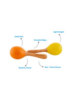 BRAINSMITH Swoora Wooden Maracas, Set Of 2 - Colourful Musical Instrument Rattle Toy For Baby And Kids (0-3 Years) - Non-Toxic, Hold And Shake Toy  - Image 3